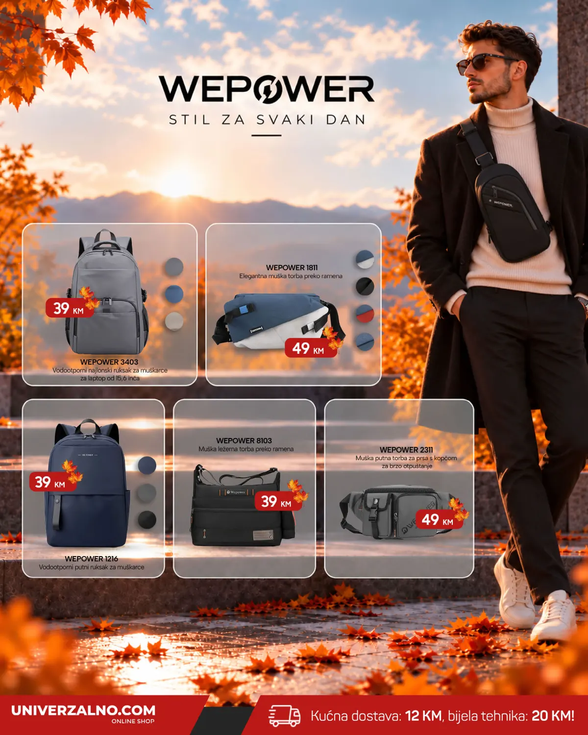 Univerzalno.com oktobarski katalog 2026, stranica 11 – Wepower ruksaci i torbe preko ramena po cijenama od 39 i 49 KM