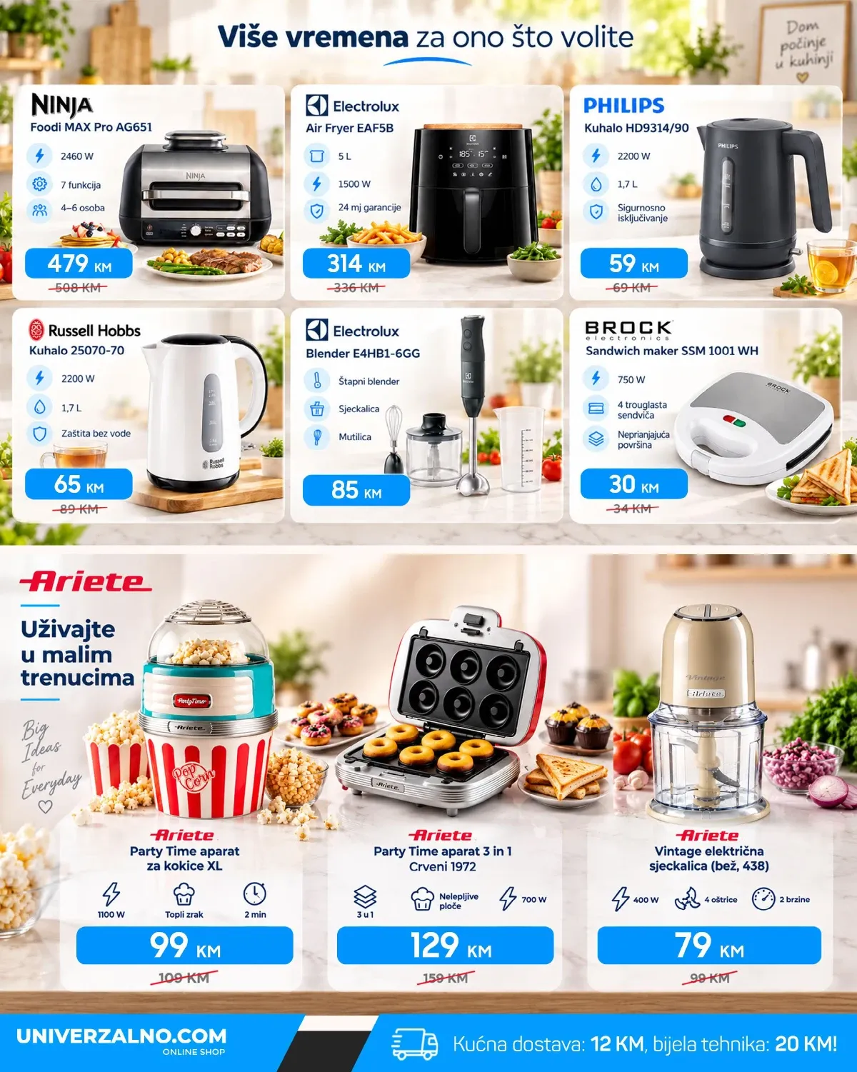 Univerzalno.com katalog – friteze na vrući zrak, kuhala, blenderi i mali kućanski aparati