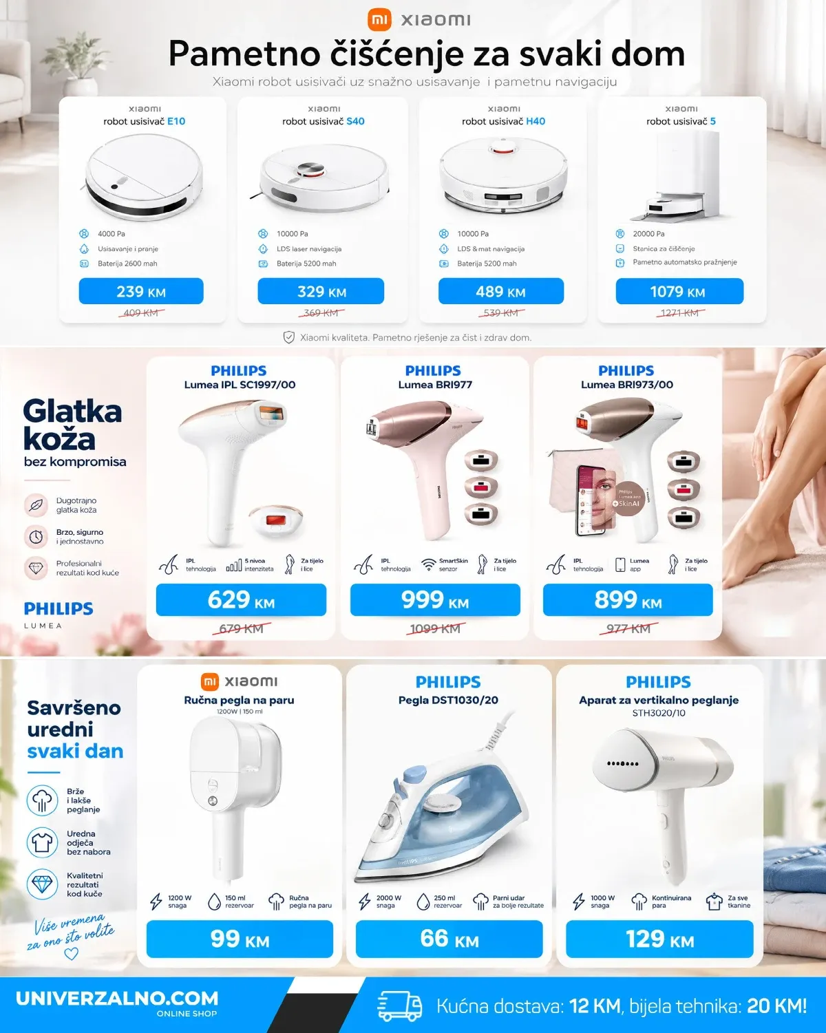 Univerzalno.com katalog – Xiaomi robotski usisivači, Philips Lumea i pegle