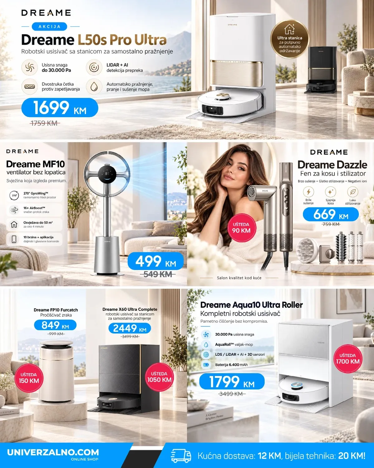 Univerzalno.com katalog – Dreame robotski usisivači, prečišćivači zraka i uređaji za kosu