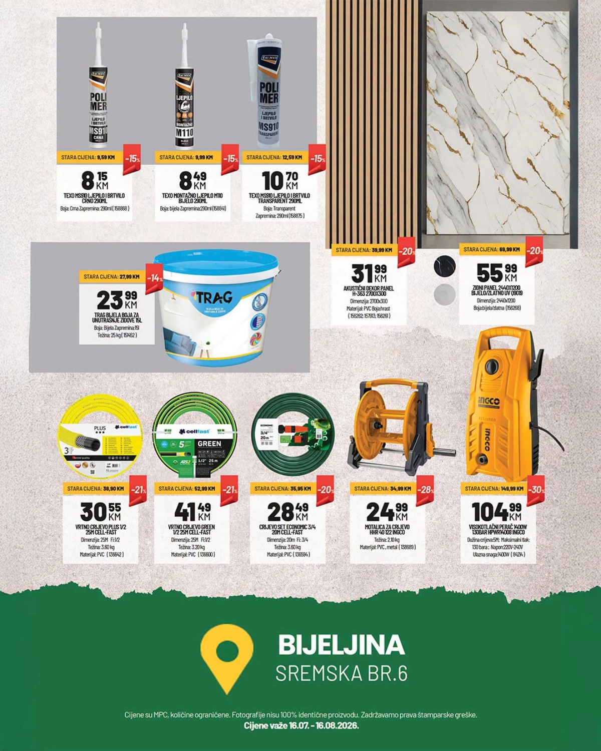 ZEKA Bau Centar akcija na građevinski materijal, zidne panele, vrtna crijeva i visokotlačne perače