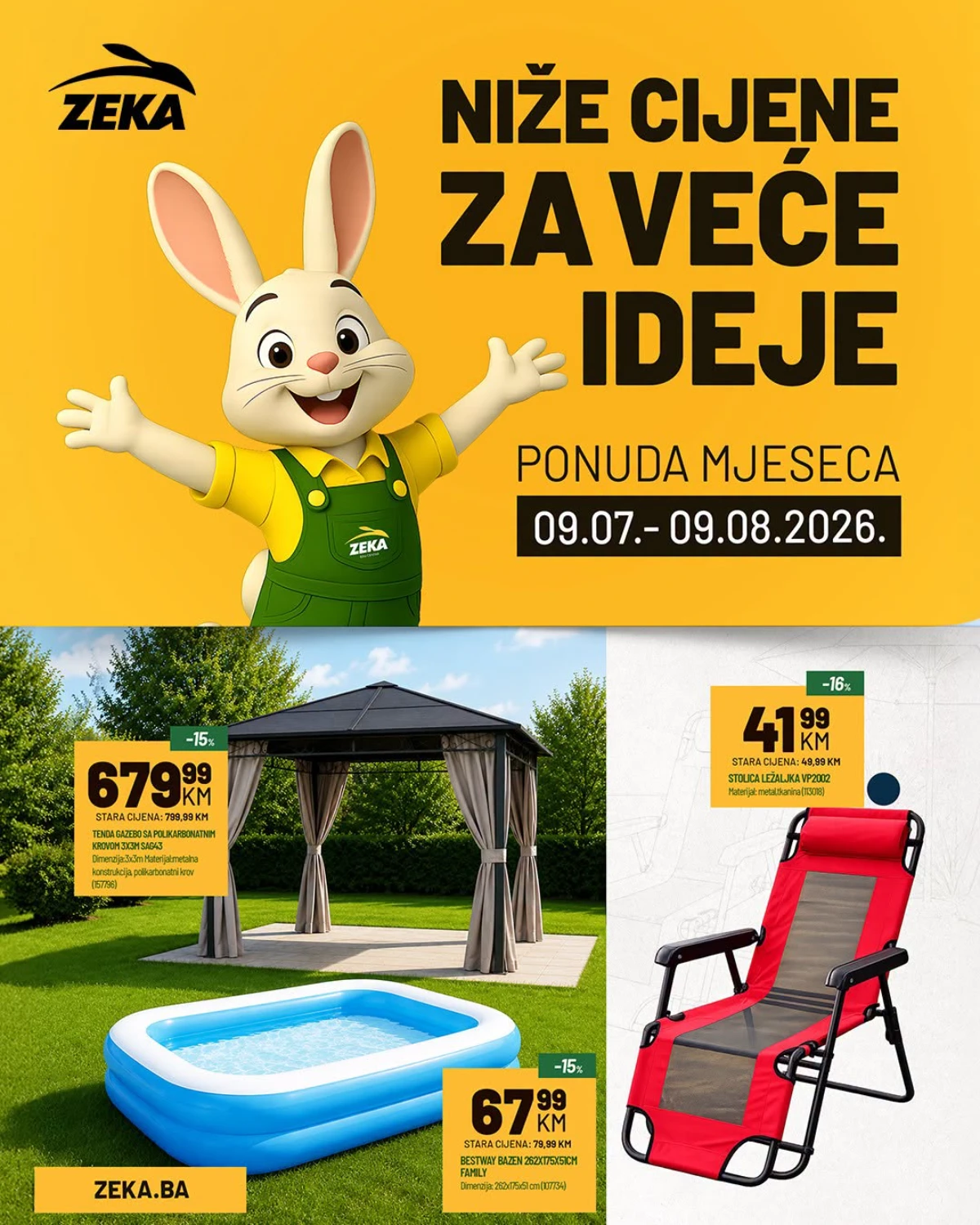 ZEKA Bau Centar katalog – niže cijene za bazene, vrtni namještaj, alat i proizvode za dom do 09.08.2026.