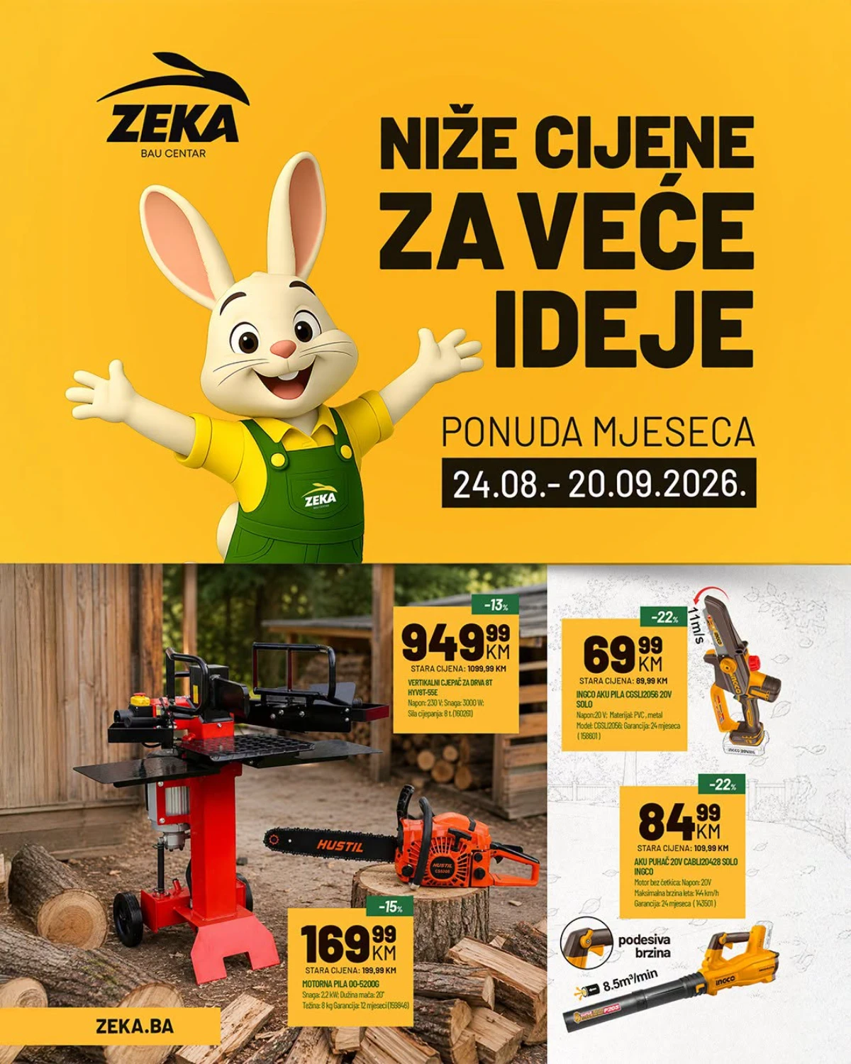 ZEKA Ponuda mjeseca od 24.08. do 20.09.2026. – alati, oprema za dom i vrt, kućanski program i akcijske cijene uz popuste do 38%