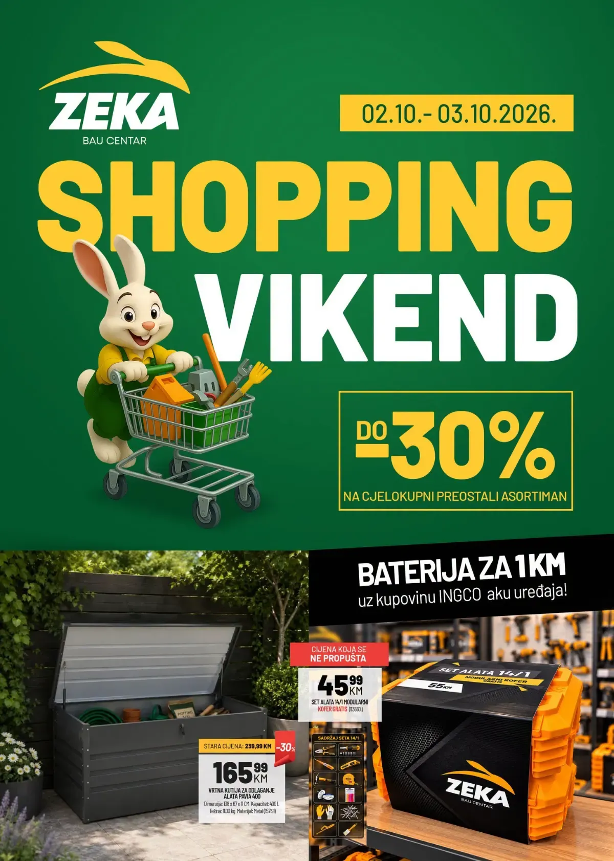 ZEKA Shopping vikend 02. i 03.10.2026. – alati, oprema za dom, vrt, tehnika i drugi proizvodi uz popuste do 30%