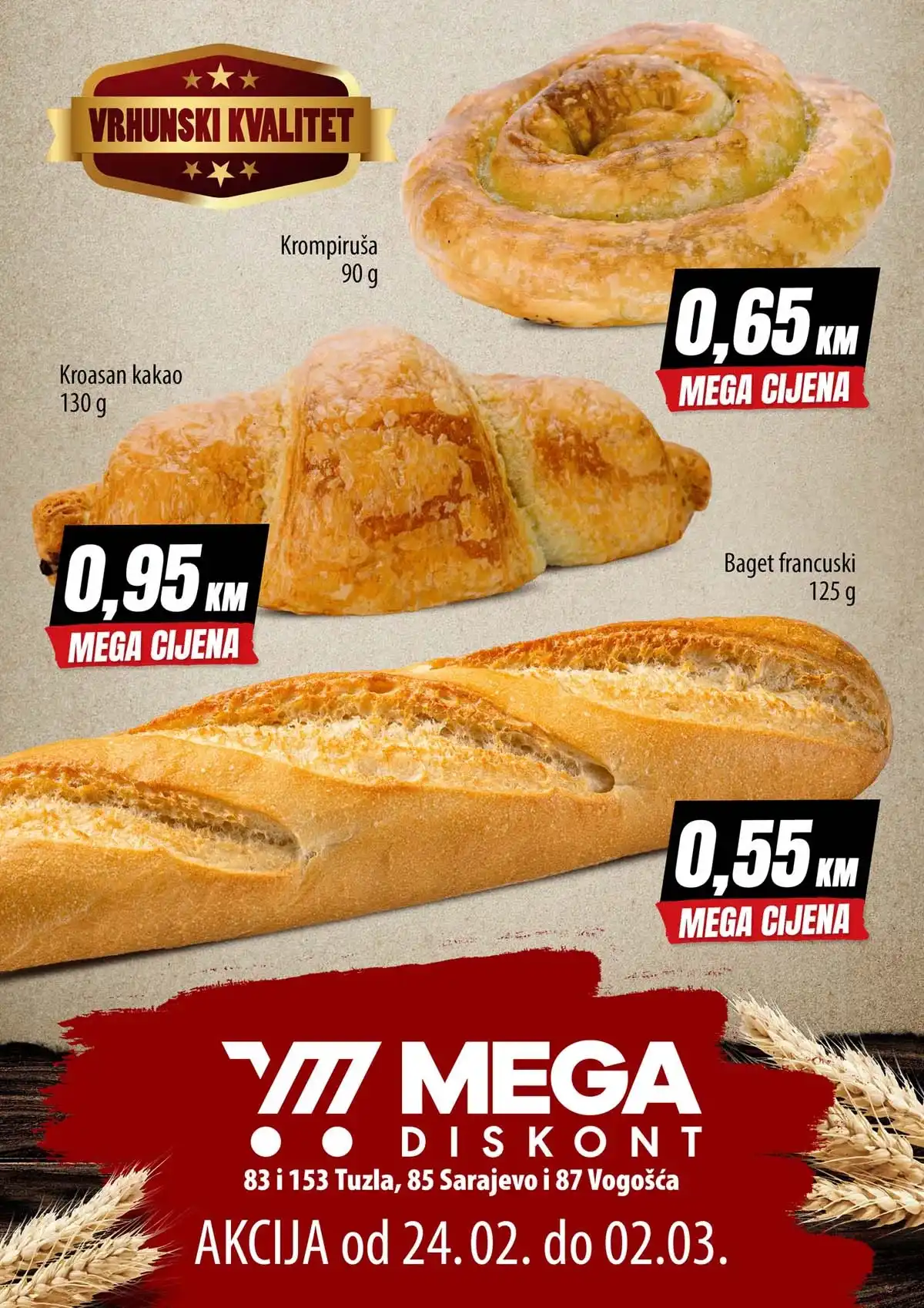 Mega Diskont akcija u pekarama Otoka Vogošća Tuzla sniženi pekarski proizvodi do 2. marta 2026.