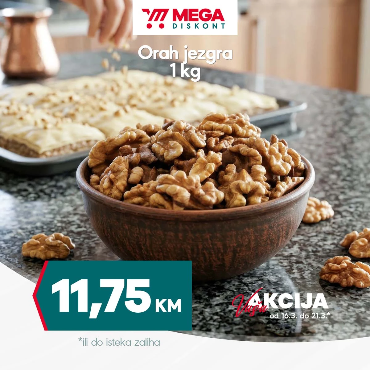 Mega Diskont akcija ORAH 1 kg samo 11,75 KM – katalog sniženja do 26.03.2026 strana 1