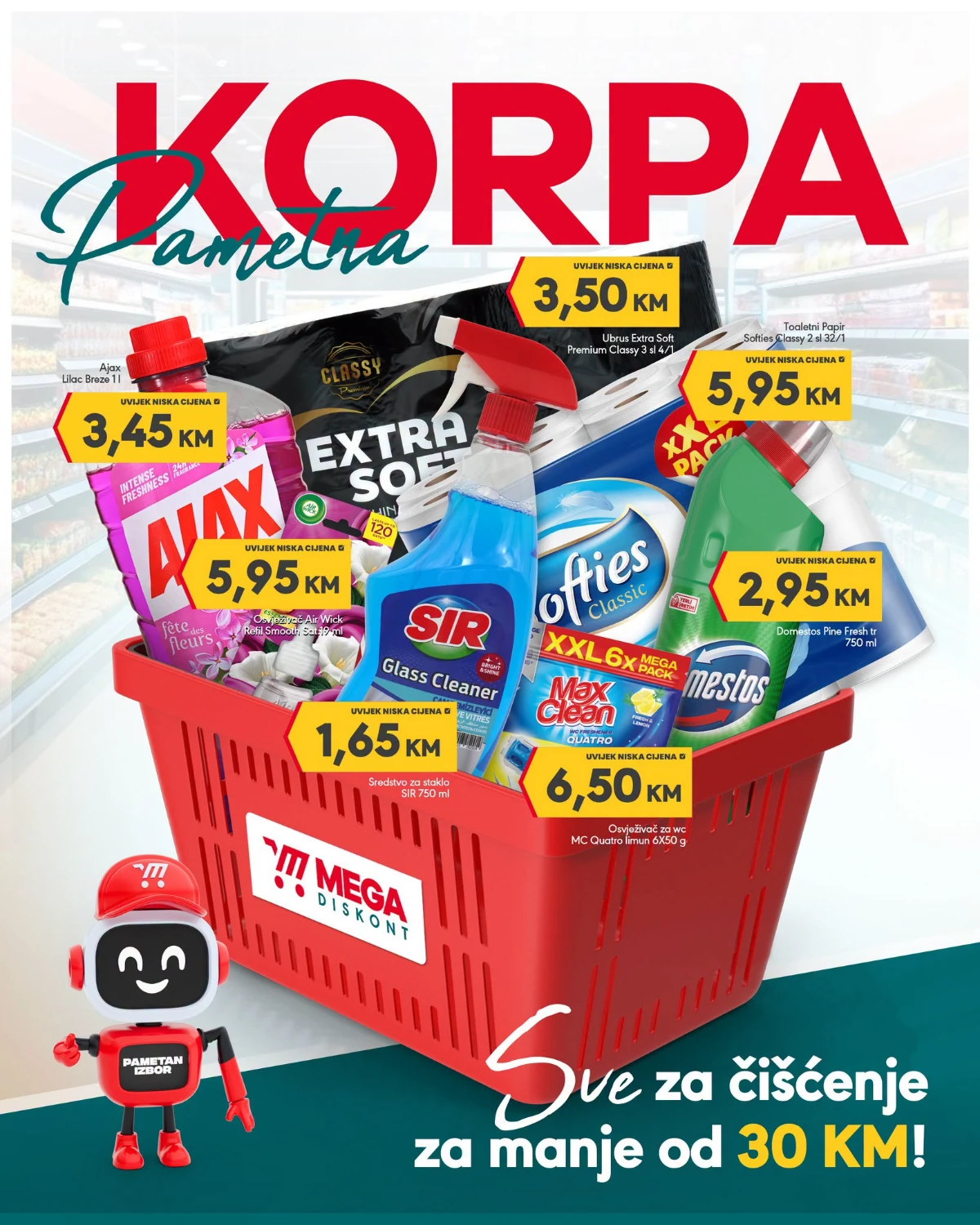 Mega Diskont Pametna korpa – proizvodi za čišćenje za manje od 30 KM