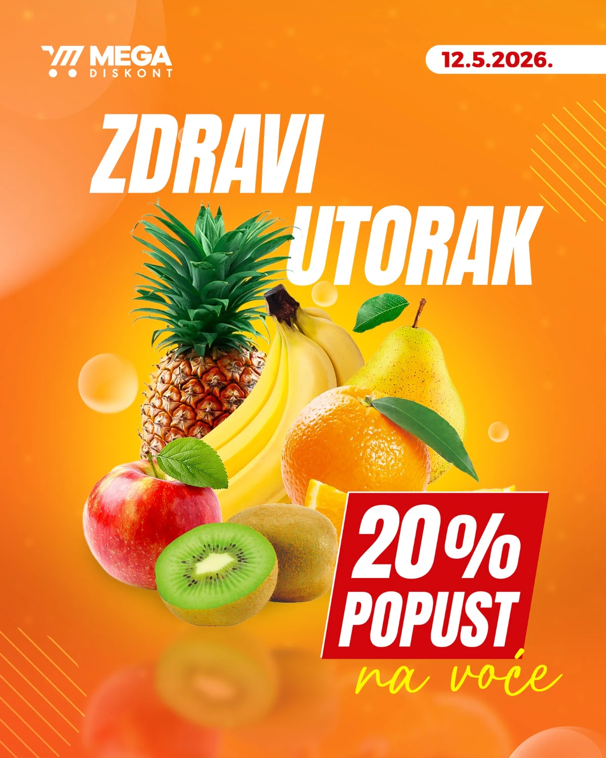 Mega Diskont Zdravi utorak katalog – 20% popusta na voće 12.05.2026