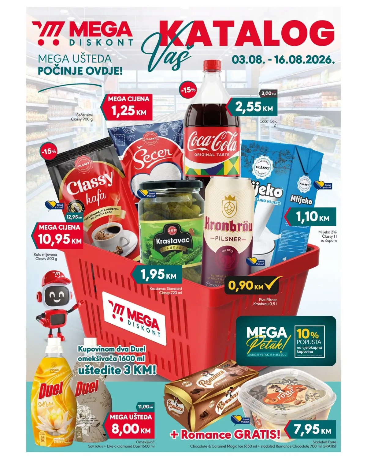 Mega Diskont katalog od 03.08. do 16.08.2026. – Coca-Cola, Classy kafa, mlijeko, kiseli krastavci, pivo Kronbräu i brojne akcije
