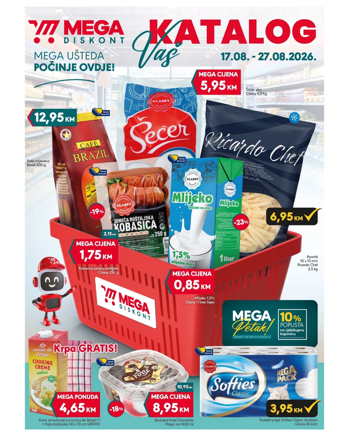 Mega Diskont katalog od 17.08. do 27.08.2026. – akcijska ponuda prehrane, pića, kućne hemije i proizvoda za domaćinstvo