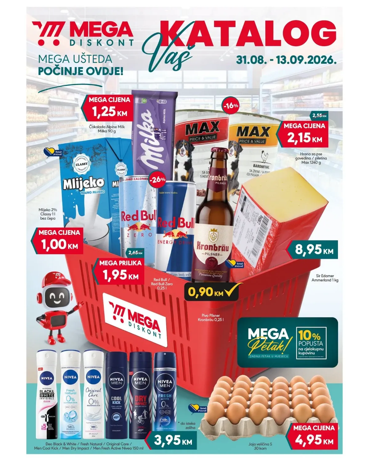 Mega Diskont katalog od 31.08. do 13.09.2026. sa sniženjima na prehranu, piće, kozmetiku i proizvode za domaćinstvo