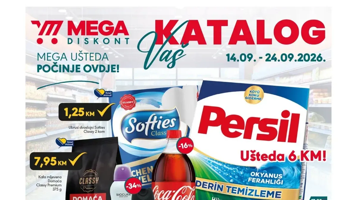 Mega Diskont objavio veliki katalog: Cijene već od 0,35 KM, a popusti idu do 51% – ponuda važi do 24.09.2026.
