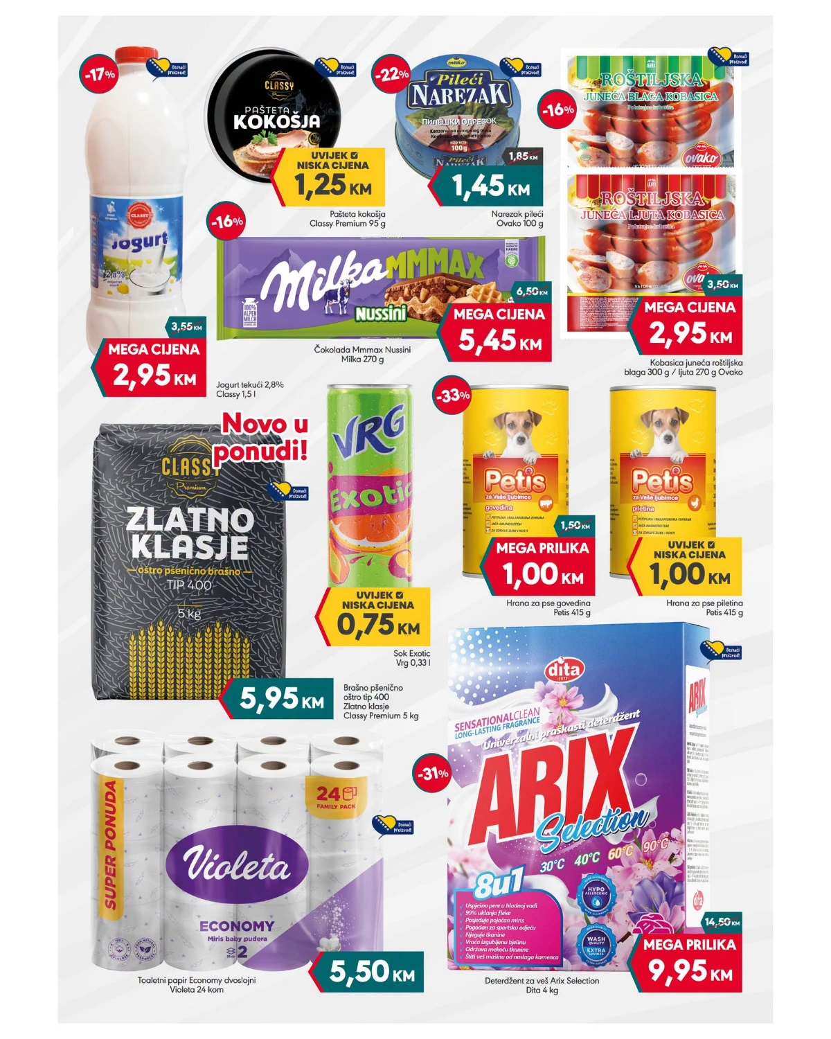 Druga strana Mega Diskont MEGA Vikend akcije – jogurt, Milka čokolada, Violeta, Arix deterdžent i druge vikend ponude do 02.08.2026.