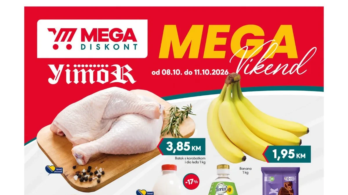 Mega Diskont i Yimor MEGA vikend 08–11.10.2026. – super cijene i popusti do 29%