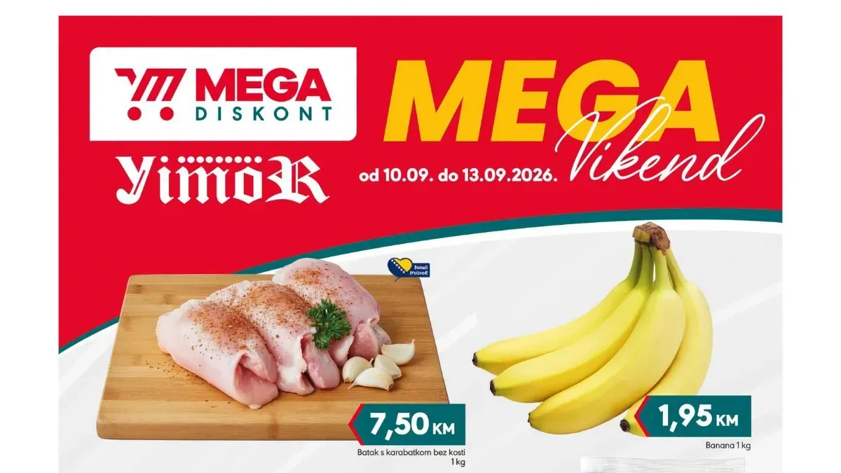 Mega Diskont Yimor vikend akcija od 10.09. do 13.09.2026. – meso, jaja, kafa, piće i drugi proizvodi sniženi do 35%
