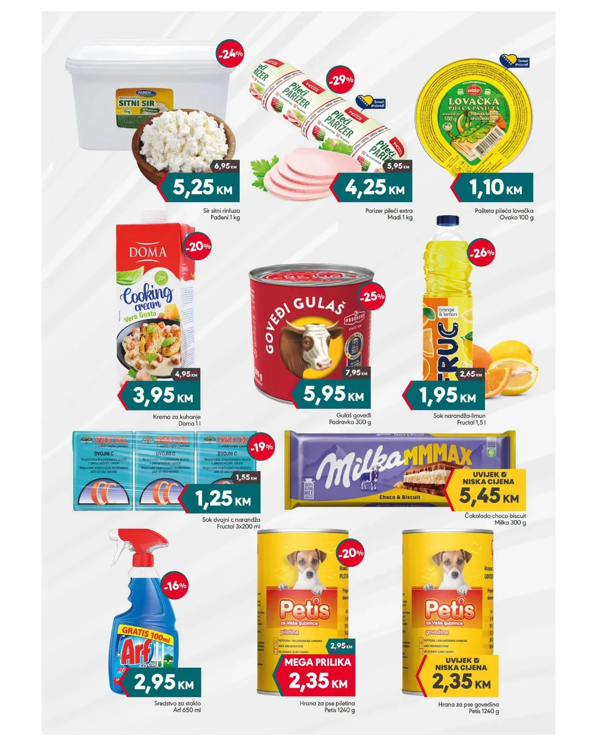 Mega Diskont Yimor vikend akcija – sir, pileći parizer, pašteta, vrhnje za kuhanje, gulaš, sokovi, čokolada i hrana za pse