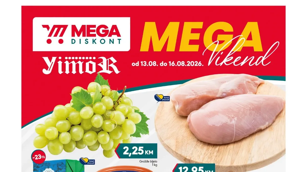 Mega Diskont MEGA Vikend do 16.08.2026. – pileći file, grožđe, mlijeko, jaja i druge akcijske ponude