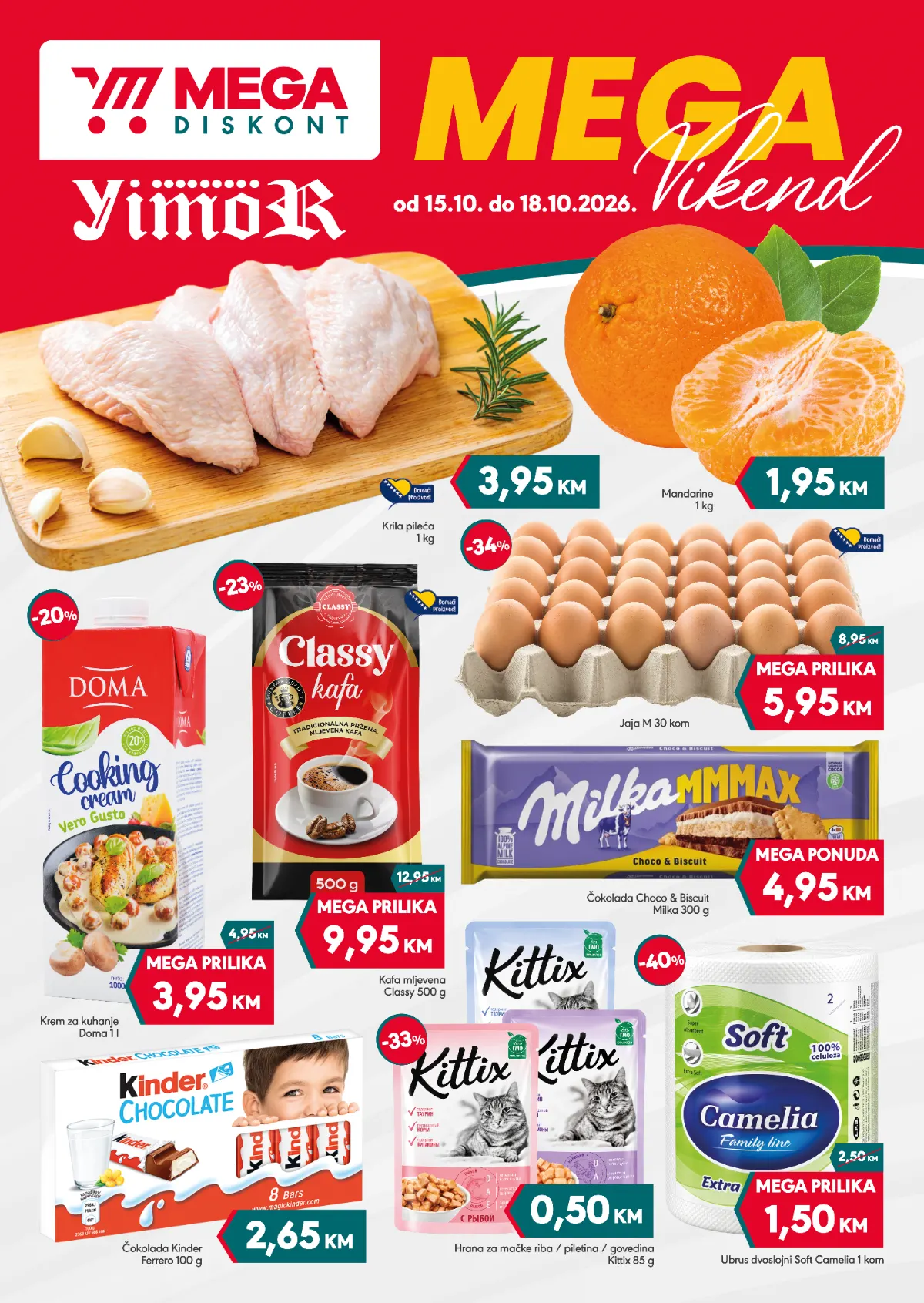 Mega Diskont i Yimor MEGA vikend od 15. do 18.10.2026. – prva stranica ponude s akcijskim cijenama
