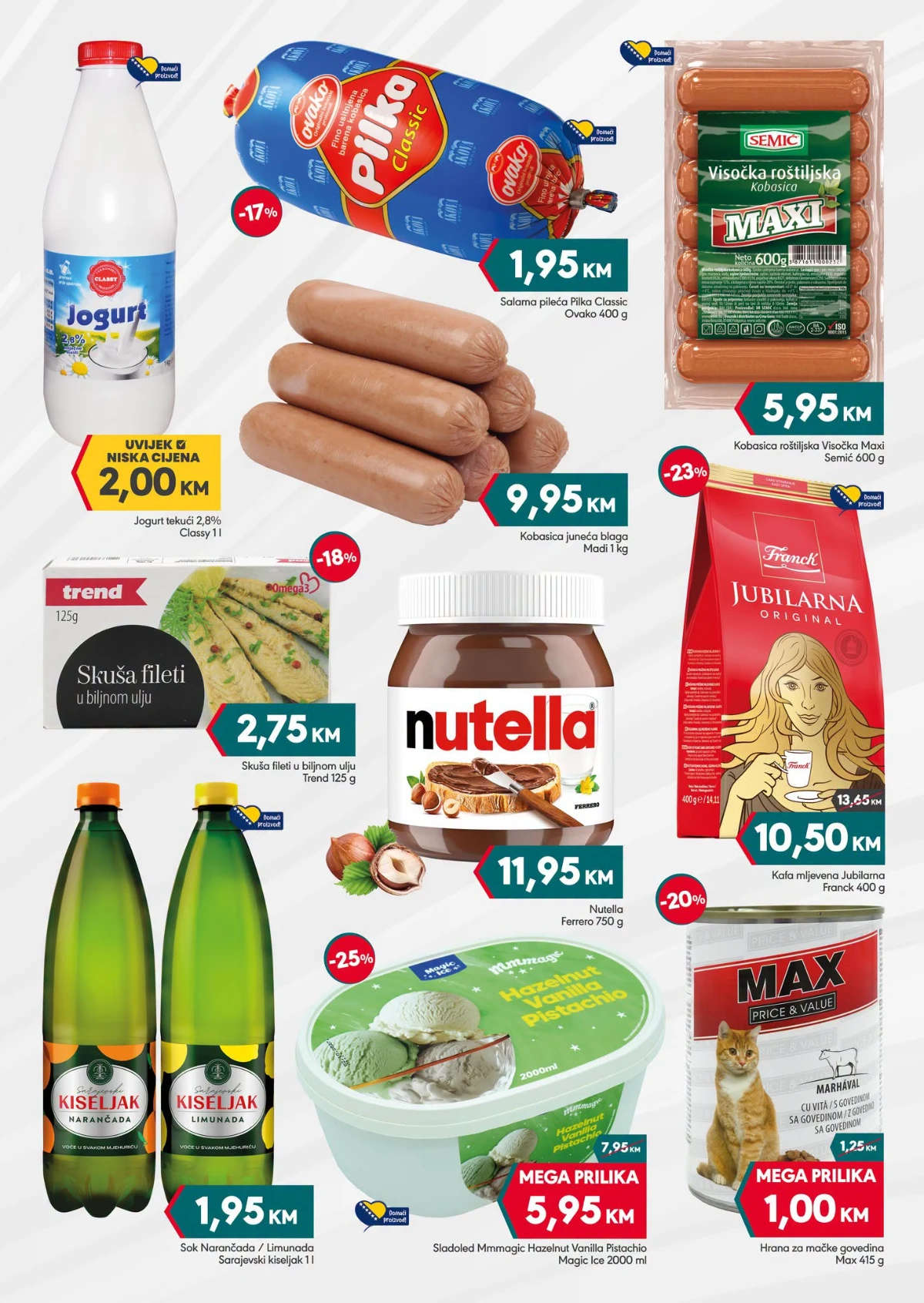 Mega Diskont vikend akcija do 23.08.2026. – jogurt, salame, kobasice, skuša, Nutella, kafa, sokovi i sladoled po akcijskim cijenama