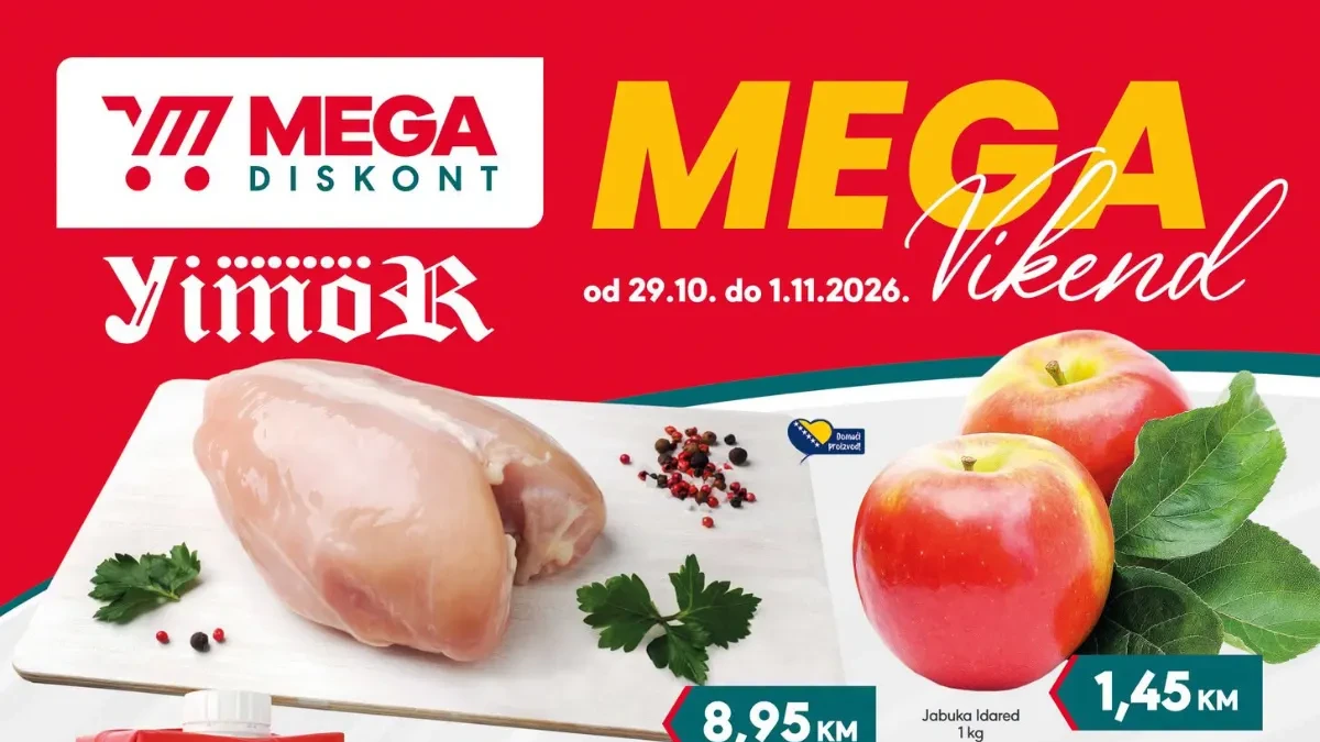 MEGA Diskont i Yimor MEGA vikend od 29.10. do 1.11.2026. – akcijske cijene hrane, pića i kućne hemije uz popuste do 49%