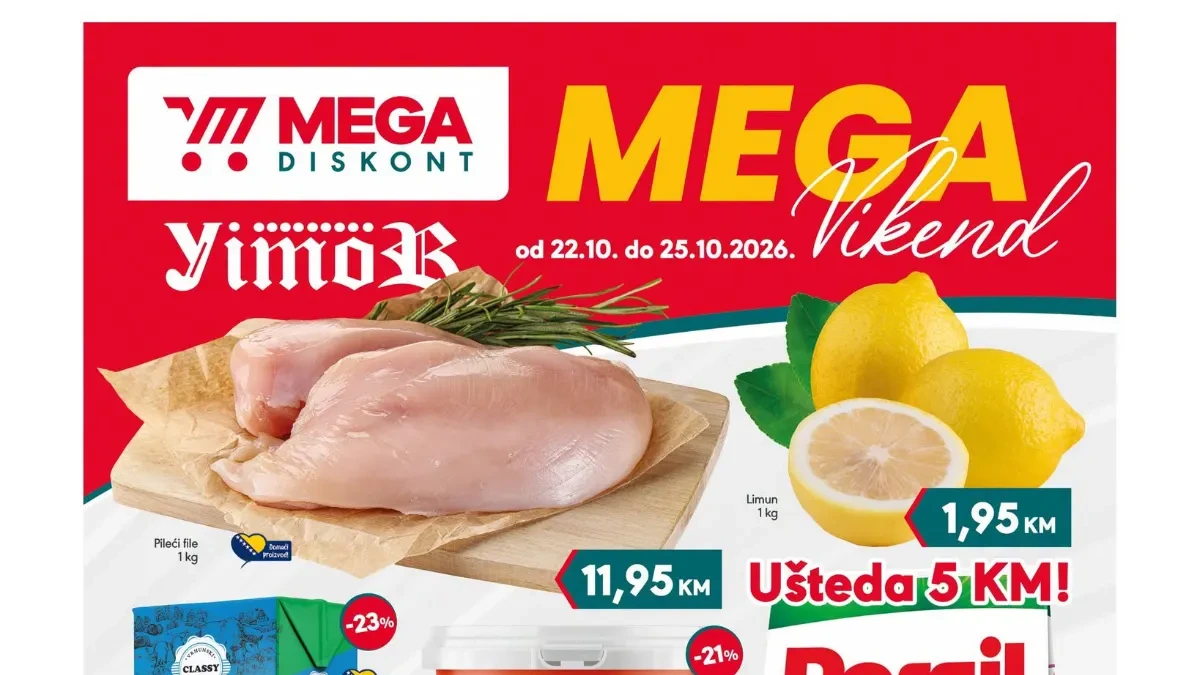 Mega Diskont i Yimor MEGA vikend akcija 22–25.10.2026. – odlične cijene i velike uštede na omiljenim proizvodima